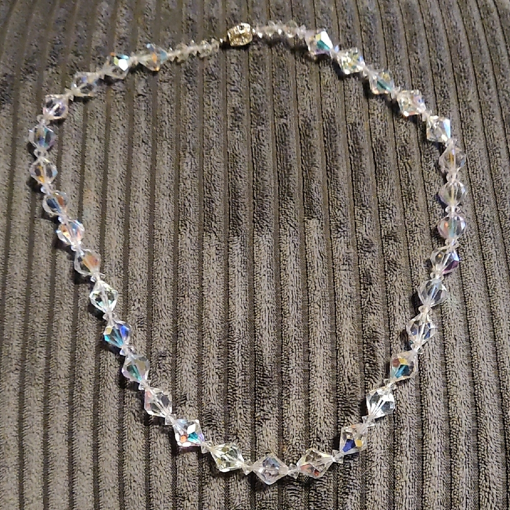 Vintage 24" Aurora Borealis Faceted Glass Beads